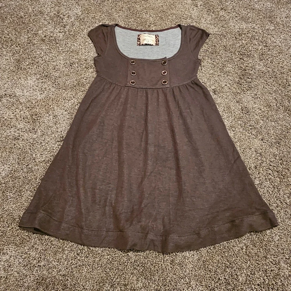 Free People Vintage Y2K Babydoll Top Size S Brown Square Neck Boho Earthy Grunge